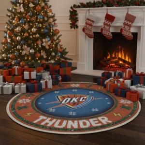 Oklahoma City Thunder Ugly Christmas Round Rug – 27” NBA Christmas Round Decor Rug