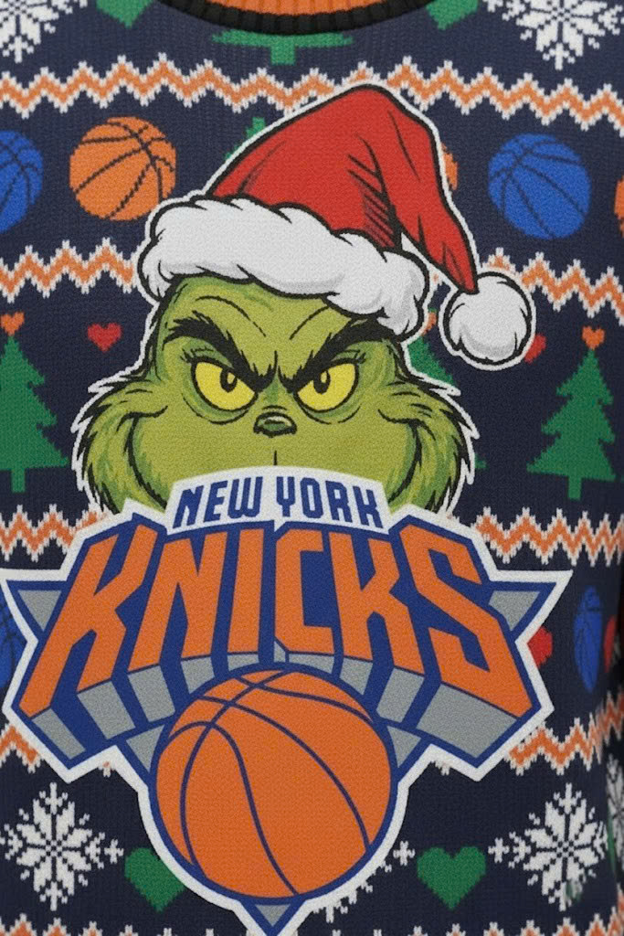 New York Knicks NBA Grinch Ugly Christmas Sweater – “Merry Knicksmas” Festive Fan-Favorite Jumper