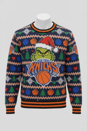 New York Knicks NBA Grinch Ugly Christmas Sweater – “Merry Knicksmas” Festive Fan-Favorite Jumper