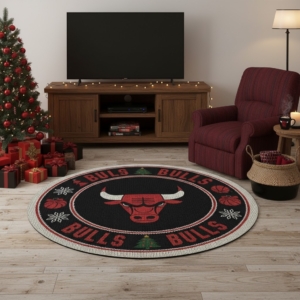 Chicago Bulls Ugly Christmas Round Rug – 27” NBA Festive Holiday Floor Mat