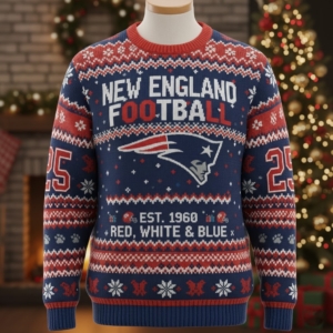 New England Patriots Ugly Christmas Sweater 2025 – Festive NFL Holiday Pullover