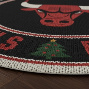 Chicago Bulls Ugly Christmas Round Rug – 27” NBA Festive Holiday Floor Mat