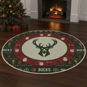 Milwaukee Bucks Ugly Christmas Round Rug – 27” NBA Christmas Decorative Round Mat