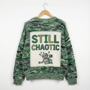 AI Will Not Replace Me Sweater – Funny Robot Graphic Knit Jumper