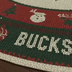 Milwaukee Bucks Ugly Christmas Round Rug – 27” NBA Christmas Decorative Round Mat