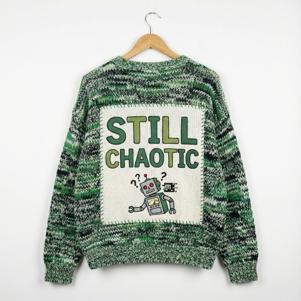 AI Will Not Replace Me Sweater – Funny Robot Graphic Knit Jumper
