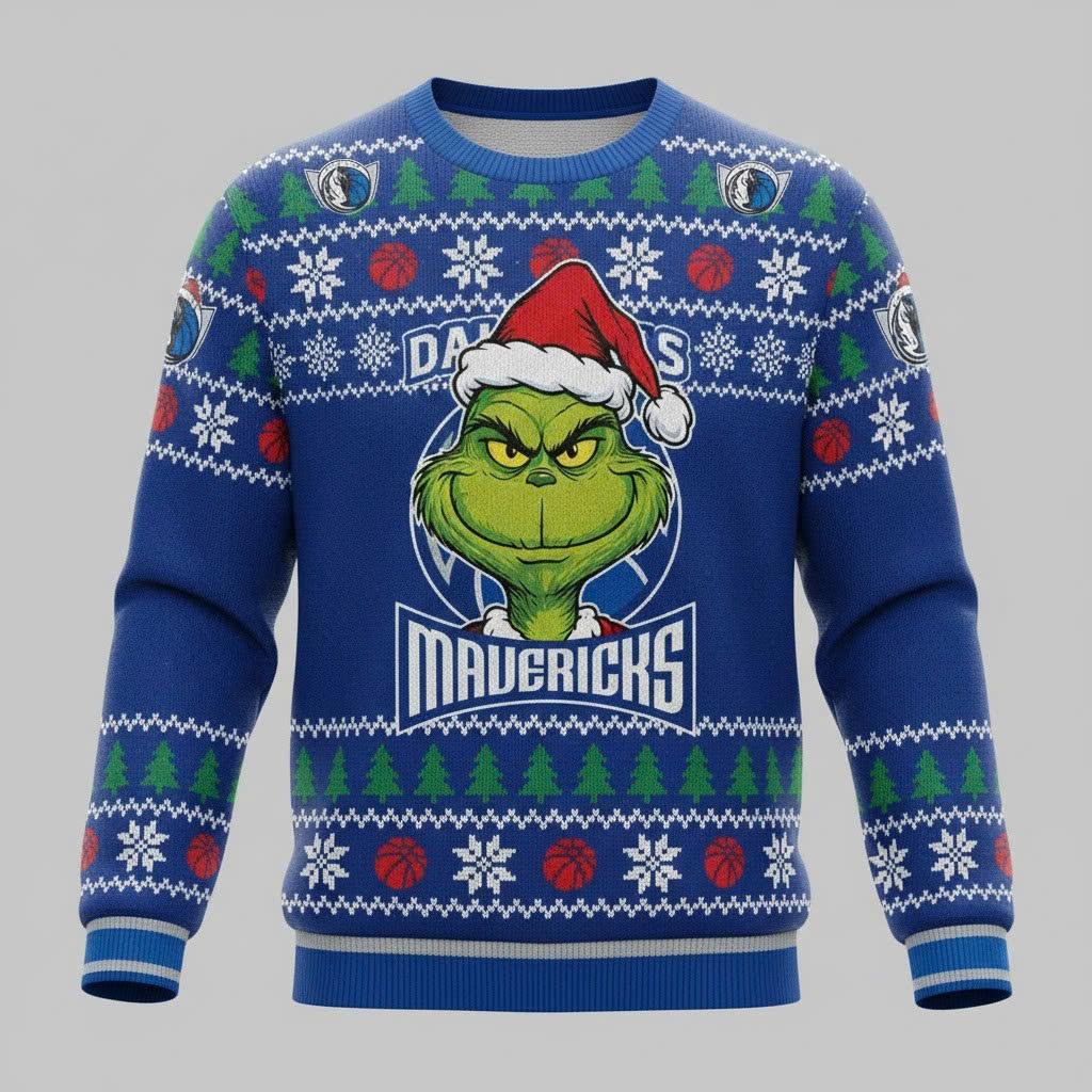 Dallas Mavericks NBA Grinch Ugly Christmas Sweater – “Mavs Stole Christmas” Playful Fan Apparel