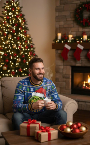 Golden State Warriors NBA Grinch Ugly Christmas Sweater – “Dub Nation” Blue & Gold Champion Knit