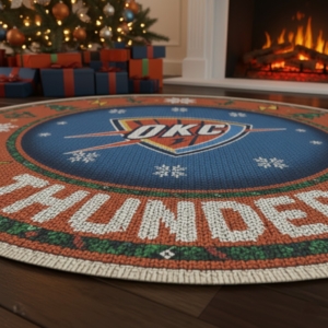 Oklahoma City Thunder Ugly Christmas Round Rug – 27” NBA Christmas Round Decor Rug