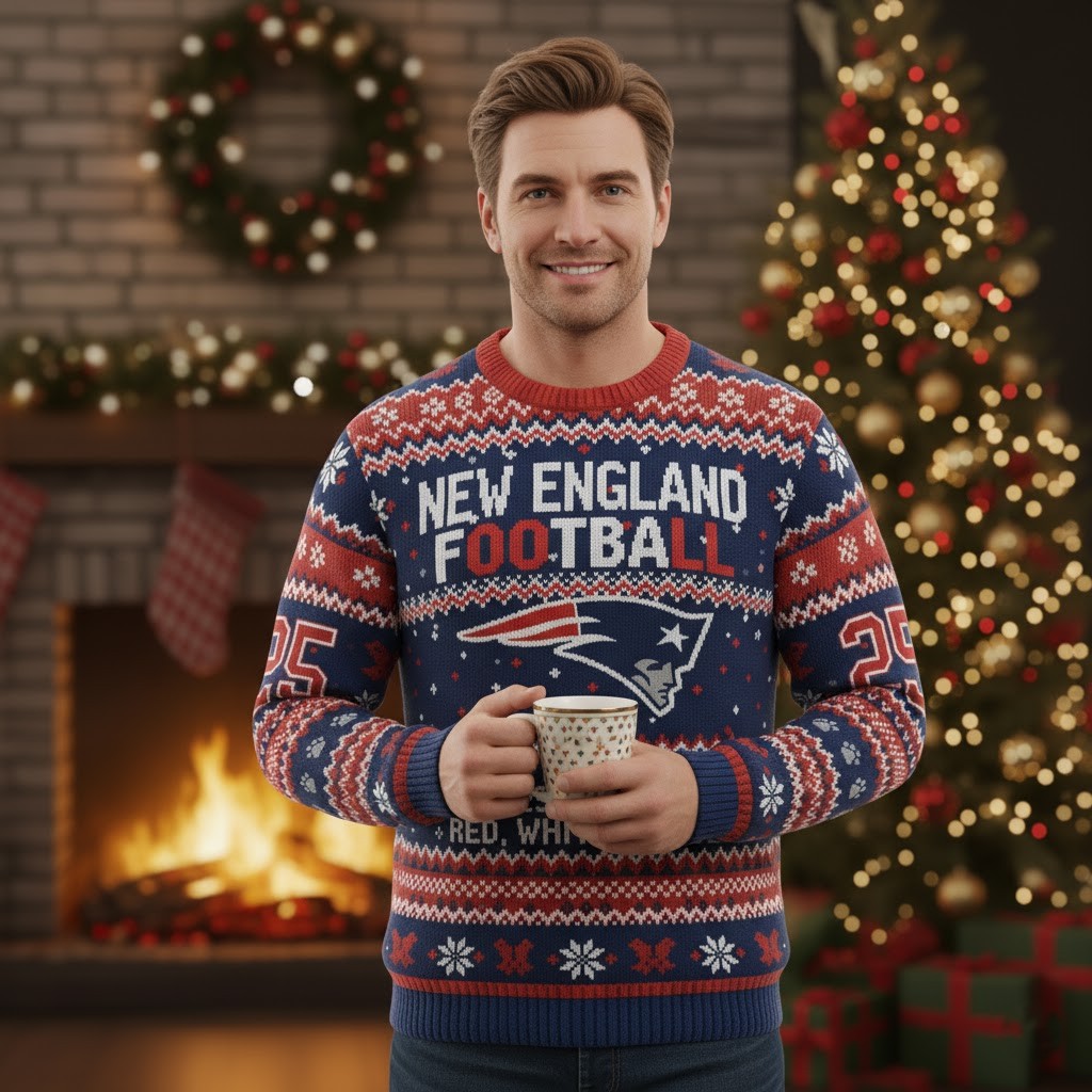 New England Patriots Ugly Christmas Sweater 2025 – Festive NFL Holiday Pullover