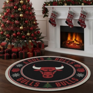Chicago Bulls Ugly Christmas Round Rug – 27” NBA Festive Holiday Floor Mat