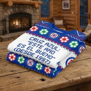Cruz Azul Liga MX Ugly Christmas Sweater – “Este Año Es El Bueno” Blue Soccer Fan Pullover