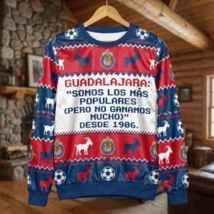Chivas Guadalajara Liga MX Ugly Christmas Sweater – “Somos Los Más Populares” Red & White Soccer Fan Knit