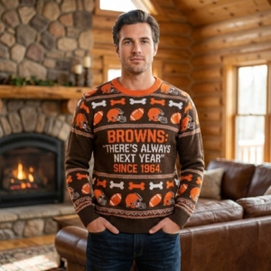 Cleveland Browns NFL Ugly Christmas Sweater – “There’s Always Next Year” Sarcastic Fan Pullover