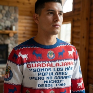 Chivas Guadalajara Liga MX Ugly Christmas Sweater – “Somos Los Más Populares” Red & White Soccer Fan Knit