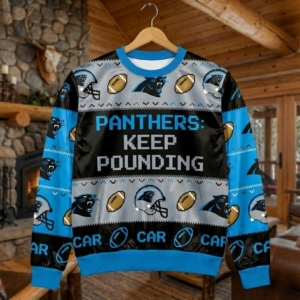 Carolina Panthers NFL Ugly Christmas Sweater – “Keep Pounding”