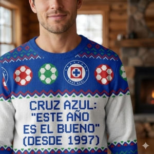 Cruz Azul Liga MX Ugly Christmas Sweater – “Este Año Es El Bueno” Blue Soccer Fan Pullover